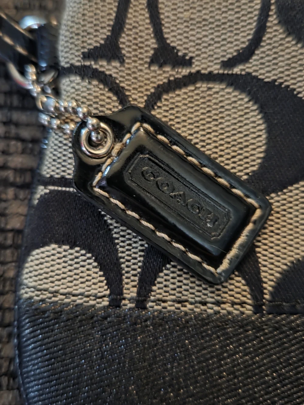 Coach Canvas Wristlet in Black and Tan Signature Print